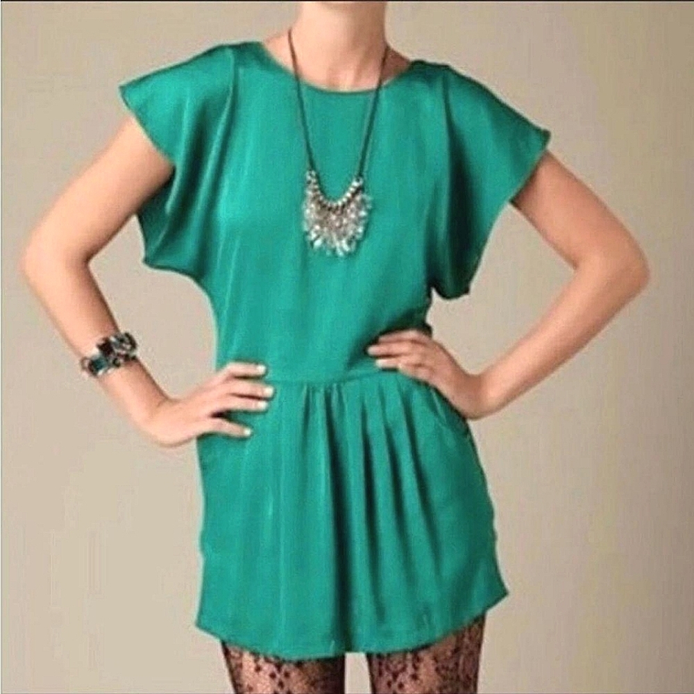 Free People Dynasty Mini Satin Emerald Green Dress With Pockets 0 (never worn)